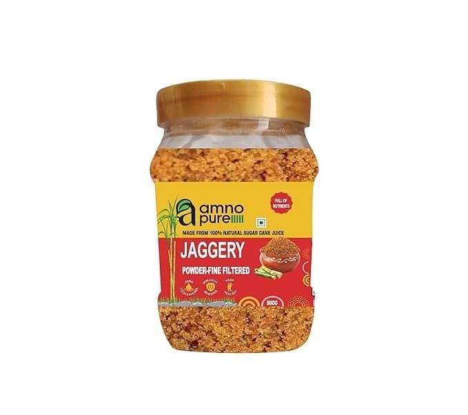 Amno Pure Natural Sugar Cane Jaggery Powder Fine Filtered | Cholestrol free, Fat free & Ayurvedic and 100% Natural 500G Pet Jar view 6