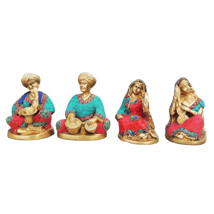 Brass Showpiece Rajasthani Musical Set Of 4 Pieces Statue, Height : 6.3 Inch (BSMAS189) view 2