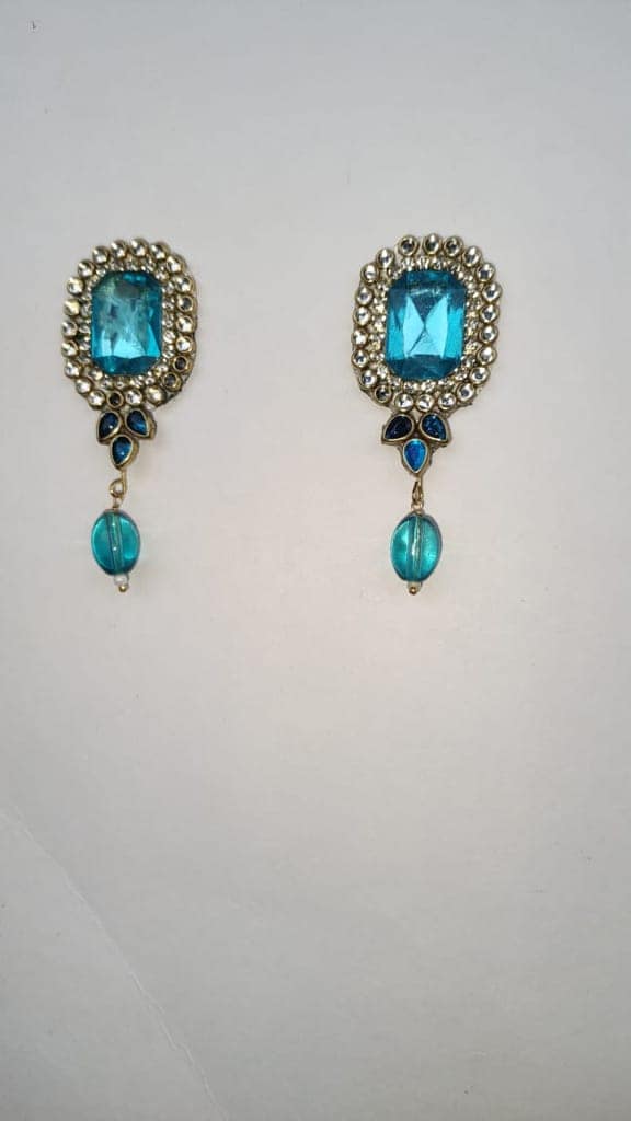 oxidized silver earrings with square mint green stones and pearl drops