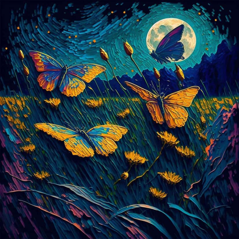 BUTTERFLIES IN A MOONLIGHT 24in X 24in WITH BLACK FRAME view 2