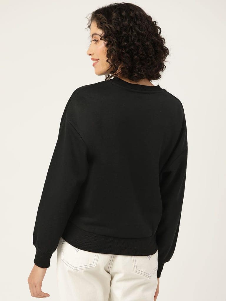 Black Solid Fleece Sweatshirt view 2