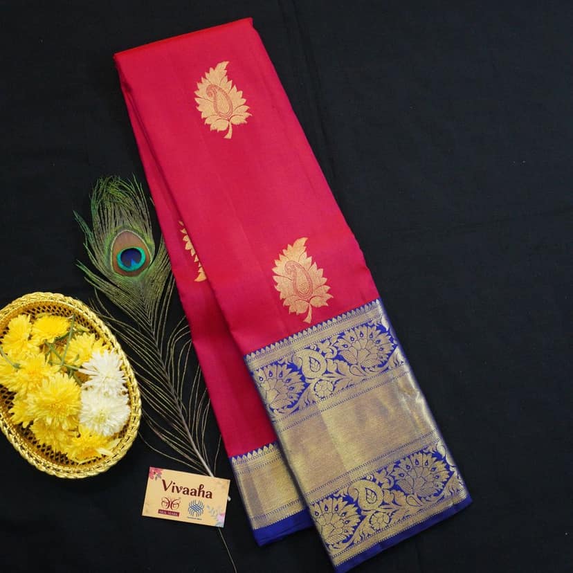 Kanchipuram Silk Saree in Red with Contrast Korvai Border in Gold Zari view 2