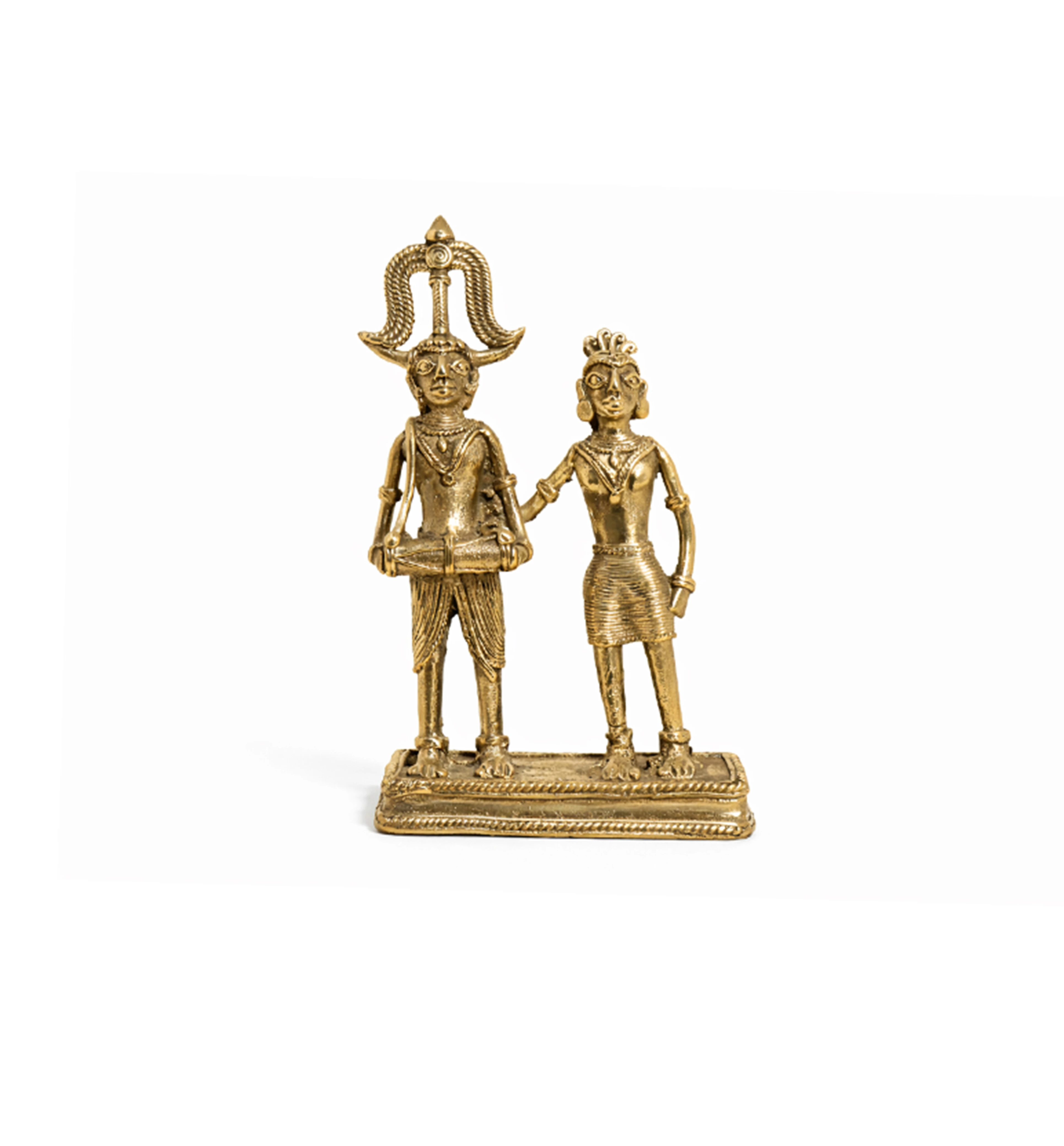 Handcrafted Brass Ceremonial Tribal Couple showpiece – Traditional Bhareva Bell Metal Figurine view 2