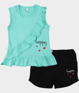 CATCUB Pack of 1 Girls Cotton Top With Shorts ( Green )