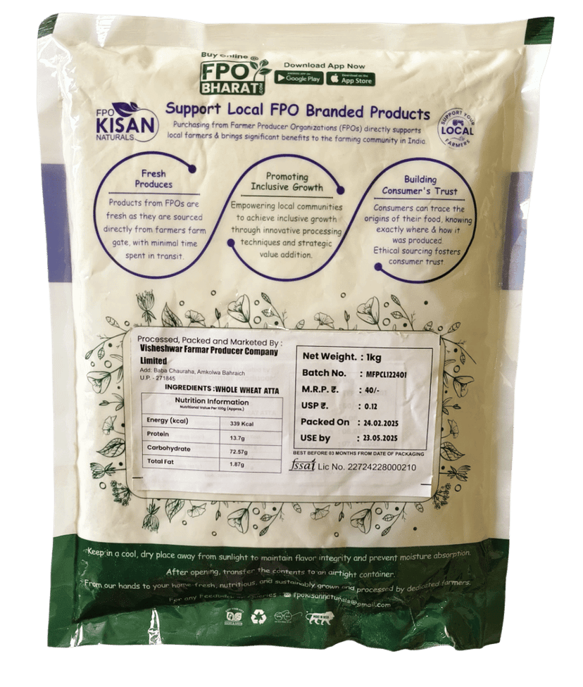 FPO Kisan Naturals Whole Wheat Atta - 1kg view 2