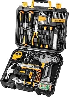 DEKOPRO 126-Piece Tool Set with 8V Cordless Drill, Pink Hand Drill, Tool Box, Home Repair Kit, DIY Tool Set for Men & Women
