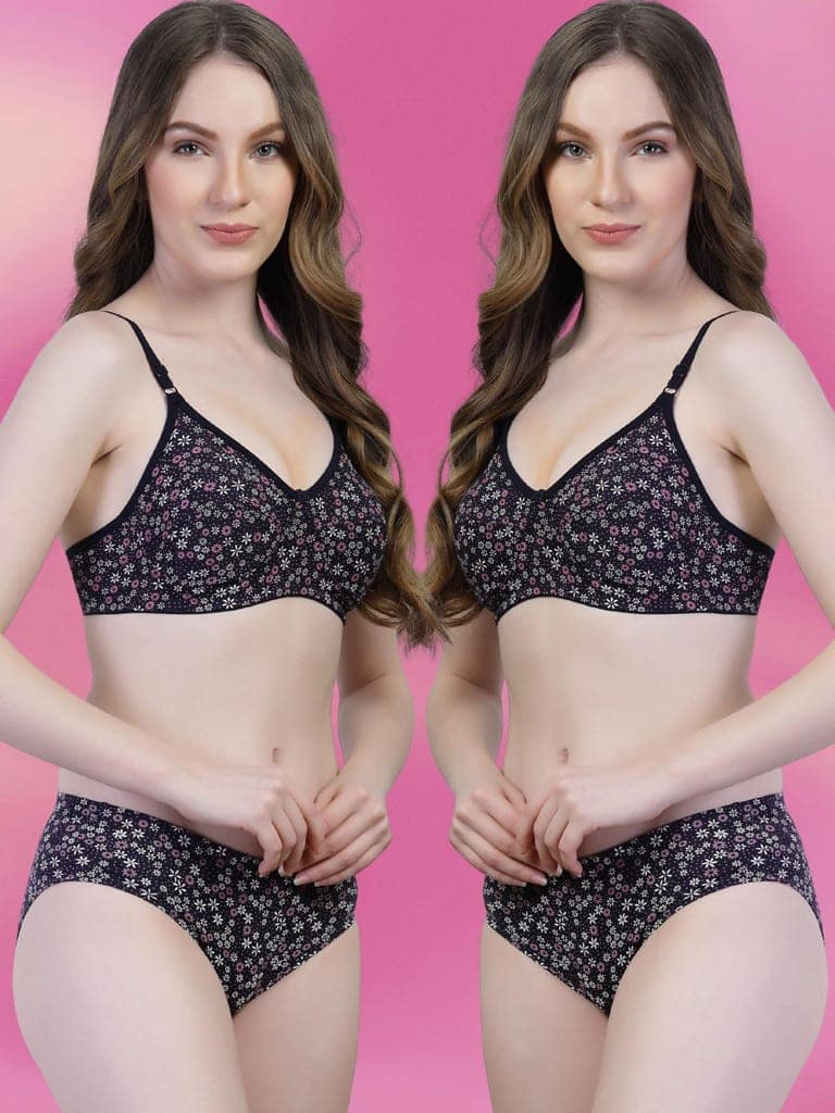 adornstar Women Cotton Lingerie Set with Floral Print Design | Non Wired and Non Padded Bra with Full Coverage Hipster Panty Set | Stylish and Soft Stretchable Fabric (Pack of 2) view 7