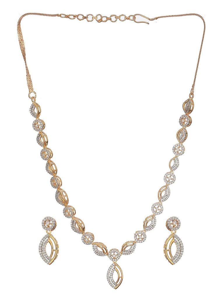 Gold Toned AD Studded Minimal Leaf Design Pendant Jewellery Set view 6