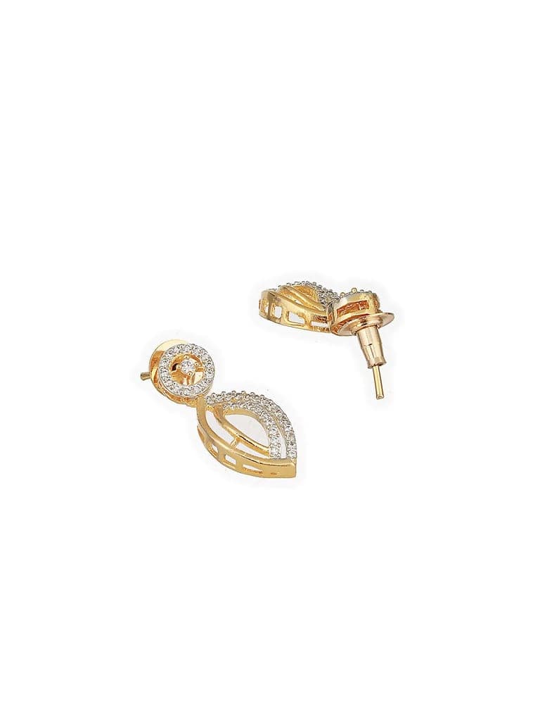 Gold Toned AD Studded Minimal Leaf Design Pendant Jewellery Set view 8
