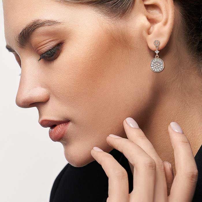 Rose Gold Wheel Dangle Earrings view 2