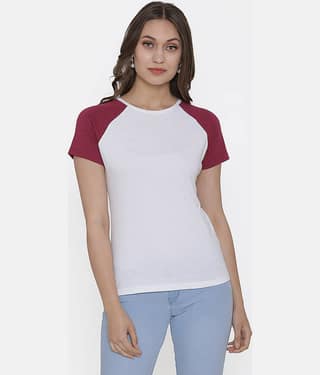 DOOR74 Women Cotton Regular Fit Round Neck T-Shirt ( White )