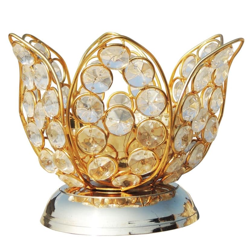 Brass Table Decor Oil Lamp Deepak With Crystal - Premium Oil Lamp for Mandir, Height : 4.2 Inch (ZMAS163 D) view 2