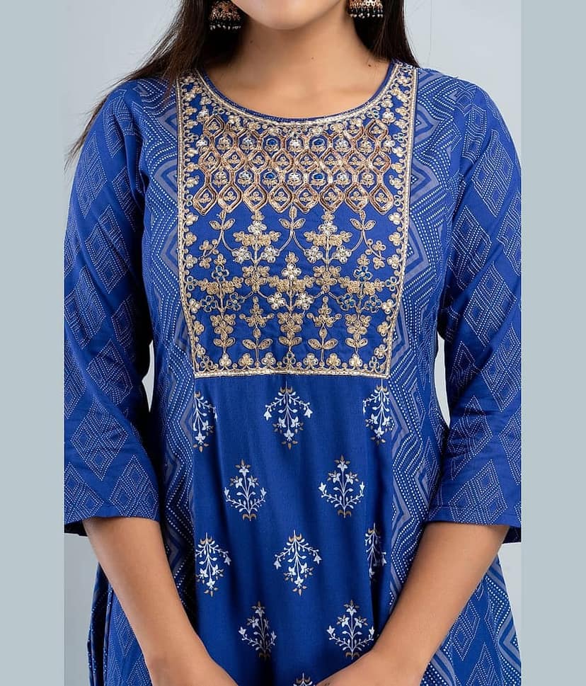 MAUKA - Blue Rayon Women's Anarkali Kurti ( Pack of 1 ) view 2