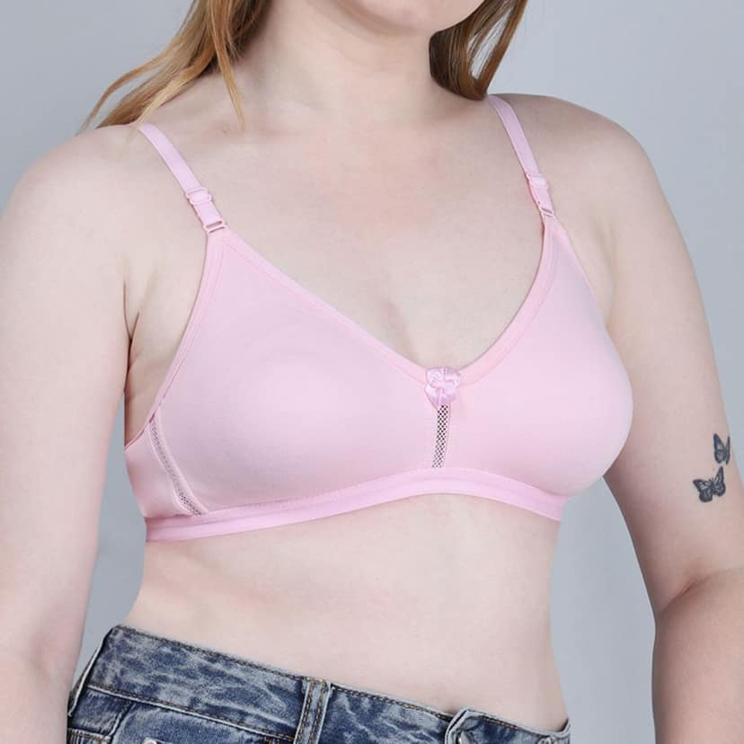 WAONY Women's Premium Cotton Non-Padded Bra – Non-Wired Full Coverage Daily Wear Bra with Net Detail view 7