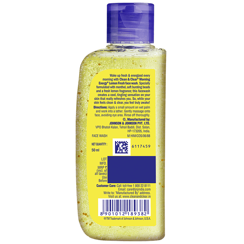 Clean & Clear Morning Energy Lemon Fresh Face Wash, 50 Ml view 2