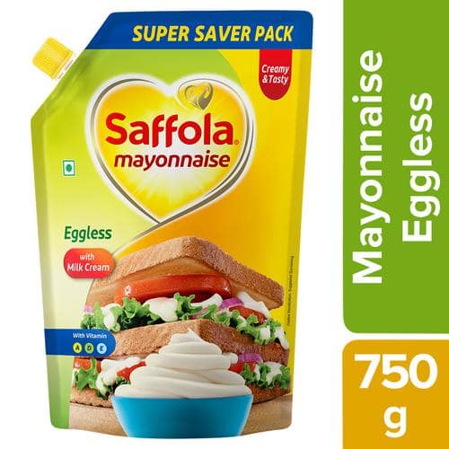 Saffola Mayonnaise Eggless - Extra Creamy & Tasty, Smooth & Thick Texture, 750 g Pouch