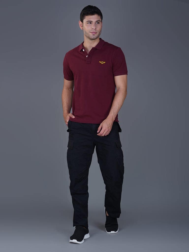Solid Polo Shirt-POMEGRANATE view 3