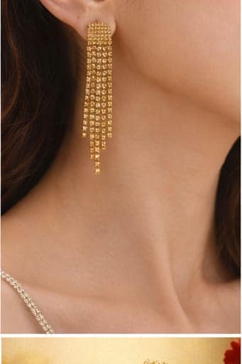 Gold Plated American Diamond Designer Stud Earrings for Women & Girls view 3