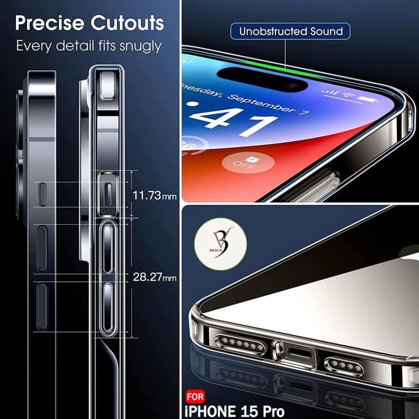 V3Deals Shockproof Transparent Case Compatible with iPhone 15 Pro | Hard Poly Carbonate Protective Back Cover | Military Drop Tested | Wireless Charging Support (iPhone 15 Pro) view 7