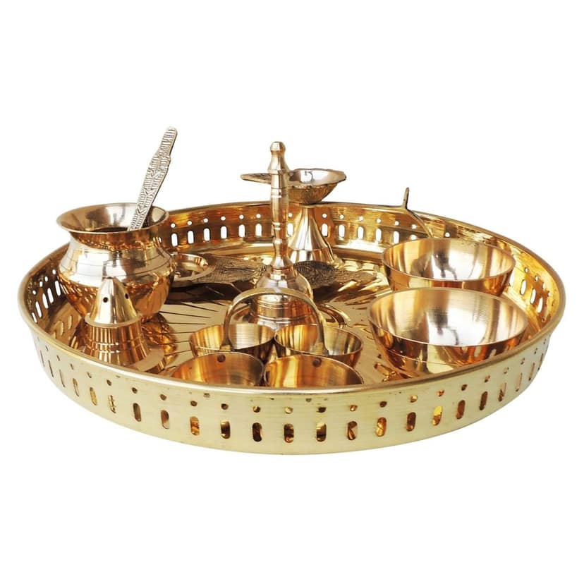 Brass Decorative Puja Thali Set With Multiple Items (ZMAS476 C) view 2