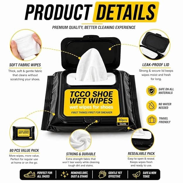 Shoe Cleaner Wipes - 1 Packs of 80 - Portable Sneakers Cleaner Shoe Wipes Quickly Remove Dirt & Stains - These Disposable Shoe Cleaning Wipes Can Be Used On Footwear view 2