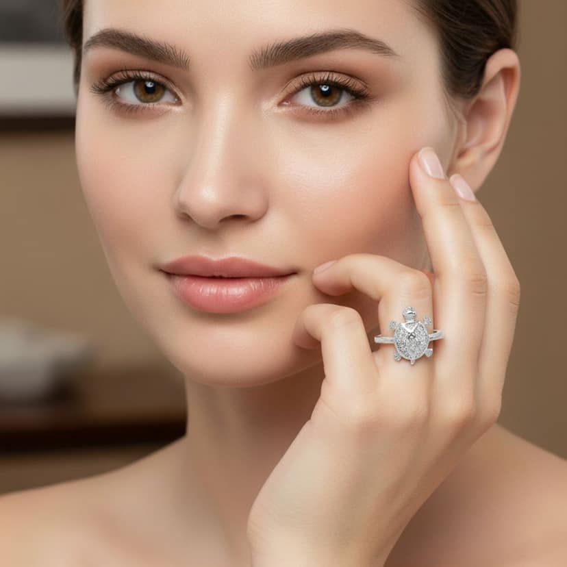925 Sterling Silver Turtle Ring with Full Cubic Zirconia Studded Shell | Minimal Elegant Animal Design Adjustable Ring for Women & Girls I Weight - 4.3 gram view 2