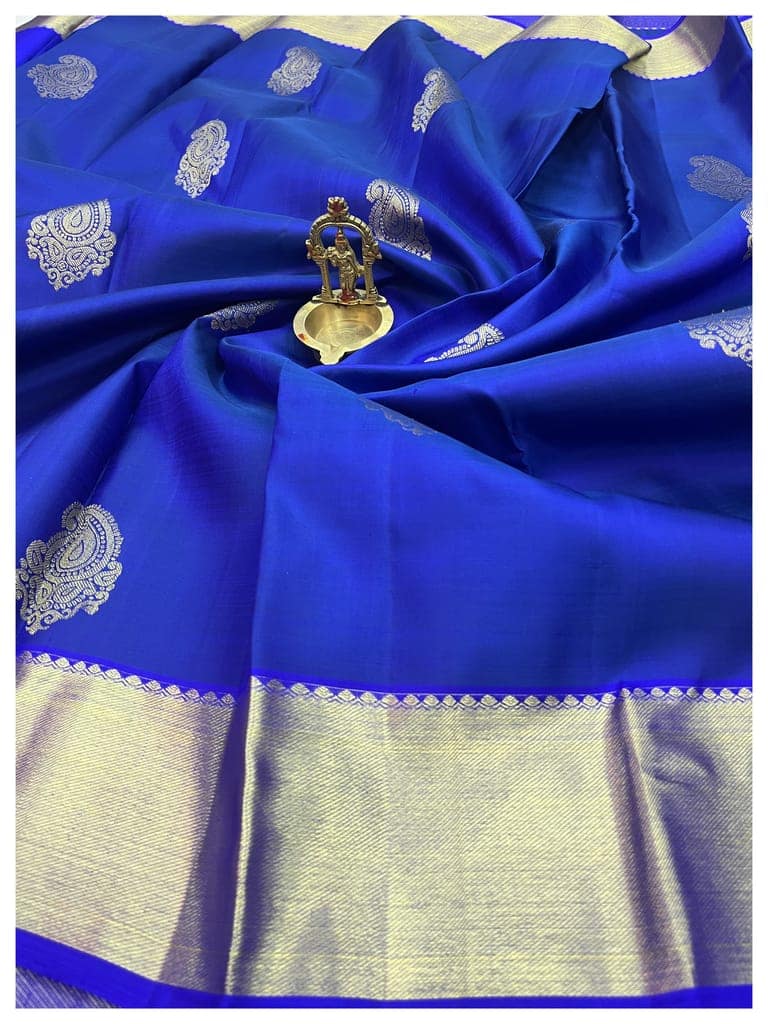 Admiral Blue Color Pure Kanjivaram Silk Saree view 3