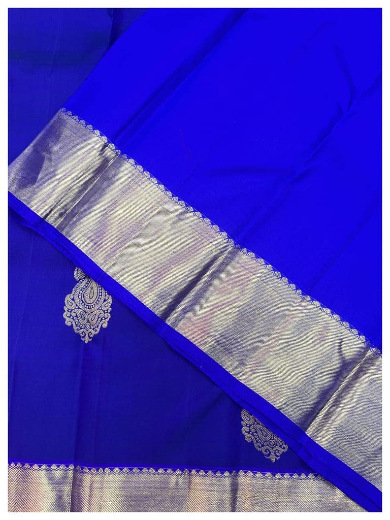 Admiral Blue Color Pure Kanjivaram Silk Saree view 4