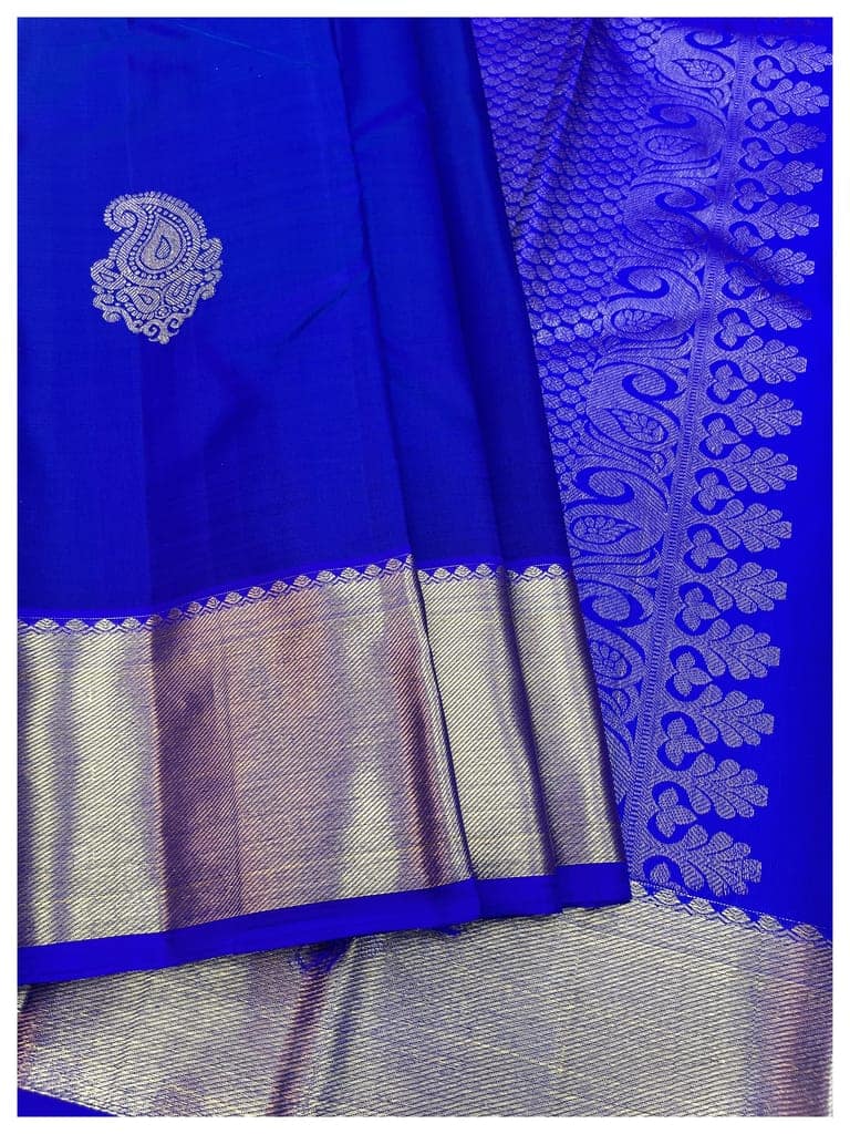 Admiral Blue Color Pure Kanjivaram Silk Saree view 5