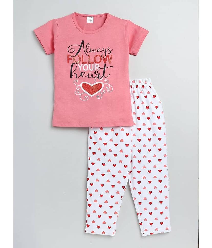 Todd N Teen Pack of 1 Girls Cotton Nightsuit Set ( Pink )