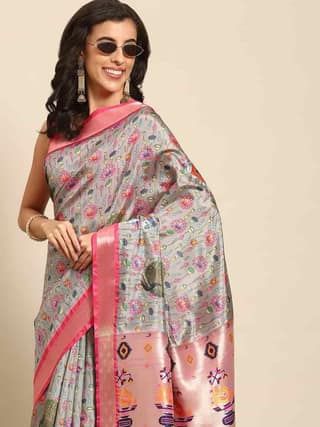 Women's Kalamkari Print with Regal Weave Silk Saree With Unstiched Blouse Piece