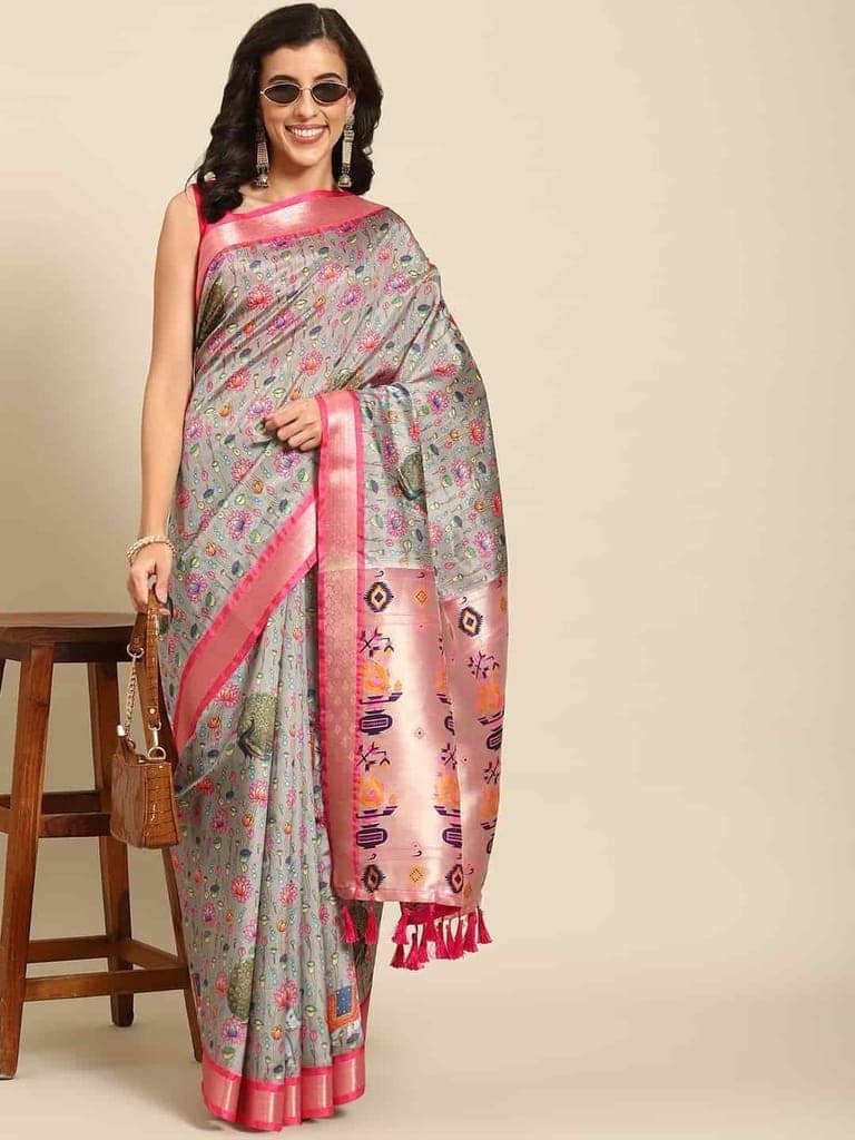 Women's Kalamkari Print with Regal Weave Silk Saree With Unstiched Blouse Piece view 2