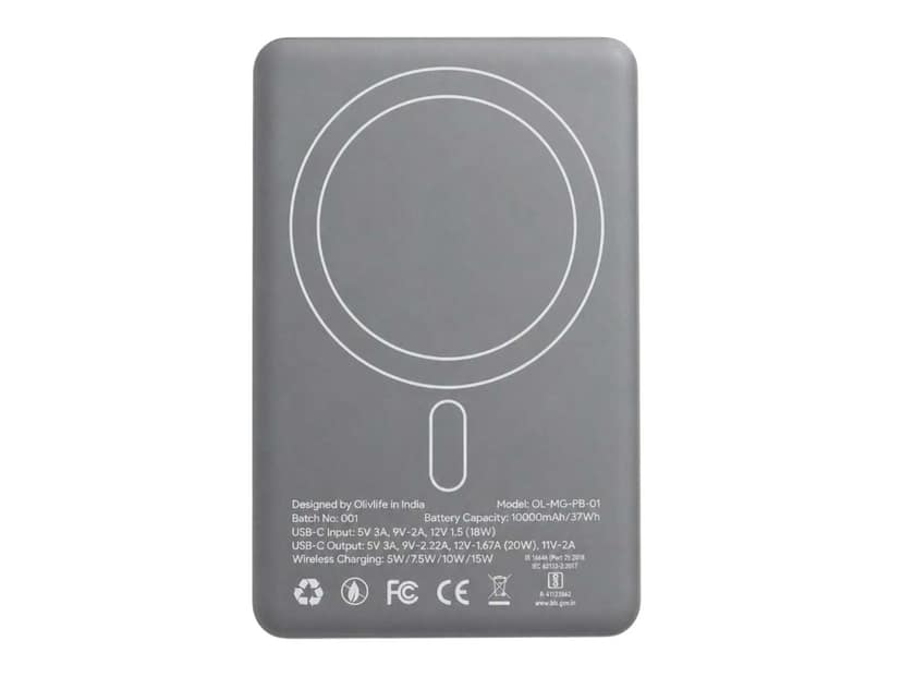 OlivLife 10000 mAh Wireless Power Bank (20 W, Fast Charging) - Gray view 2