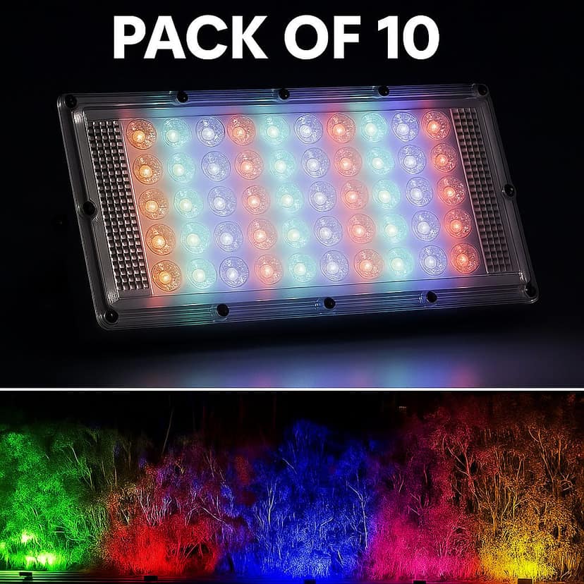 SPARKWORLD Flood Light/Outdoor Lamp AC Brick Light with Remote - (Pack of 10) Flood Light Outdoor Lamp (Multicolor) | Colour: Multicolor (Pack of 10)