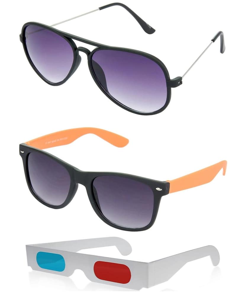HRINKAR Pilot And Rectangular Stylish Sunglasses For Men And Women (Grey And Grey Lens | Black And Black Frame - HCMB329) With Free Paper 3D Glass