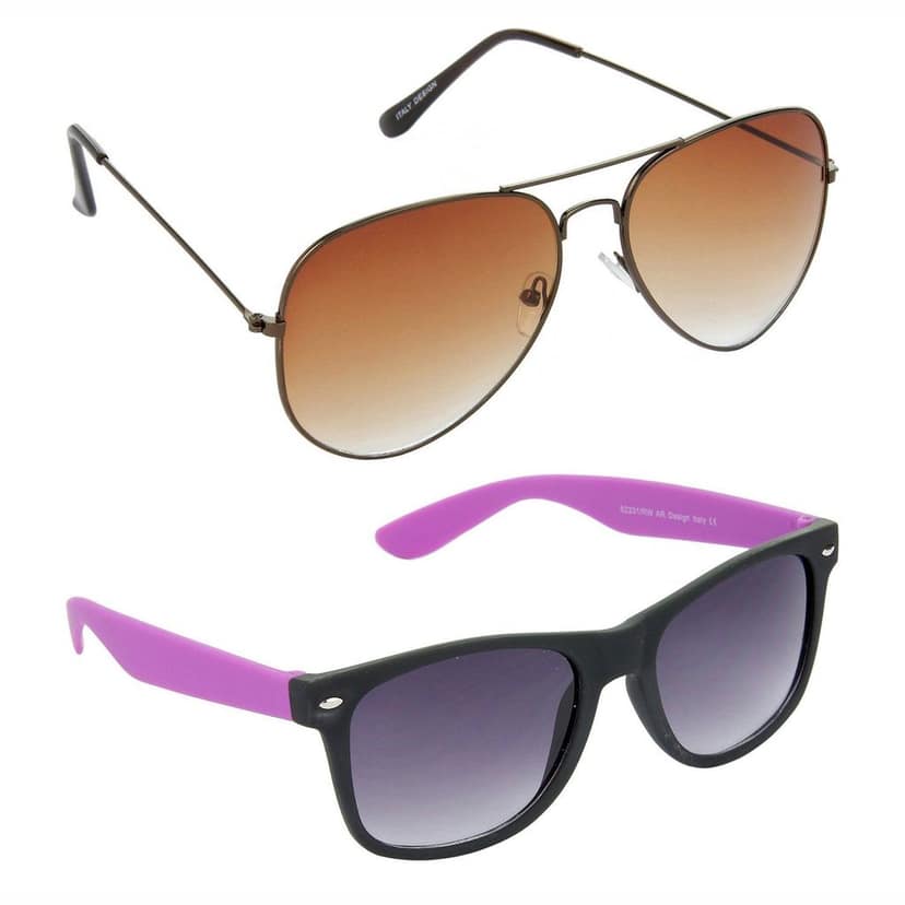 HRINKAR Men Women Boys & Girls Pilot Sunglasses Brown & Violet Frame, Brown & Grey Lens (Medium) Pack of - 2