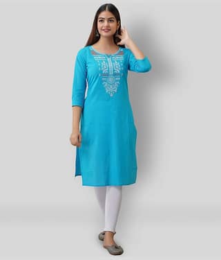 Radiksa - Blue Cotton Women's Straight Kurti ( Pack of 1 )