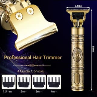 Professional Hair Trimmer For Men –Golden Body,Cordless,4 Guide Combs,USB Rechargeable,Men'S T9 Golden –Zero Gap Beard & Hair Clipper With Guide Combs & Brush Plastic Gold (pack-3)