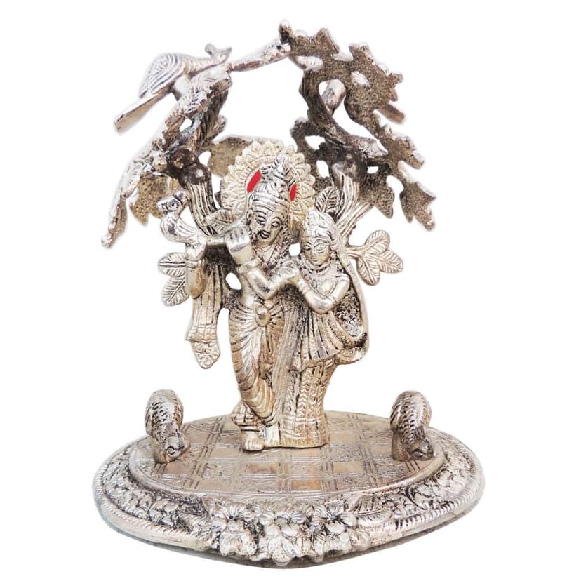 Aluminium Radha Krishna Idol ? Silver Finish Religious Showpiece, Height : 8 Inch (ASMAS161 S) view 2