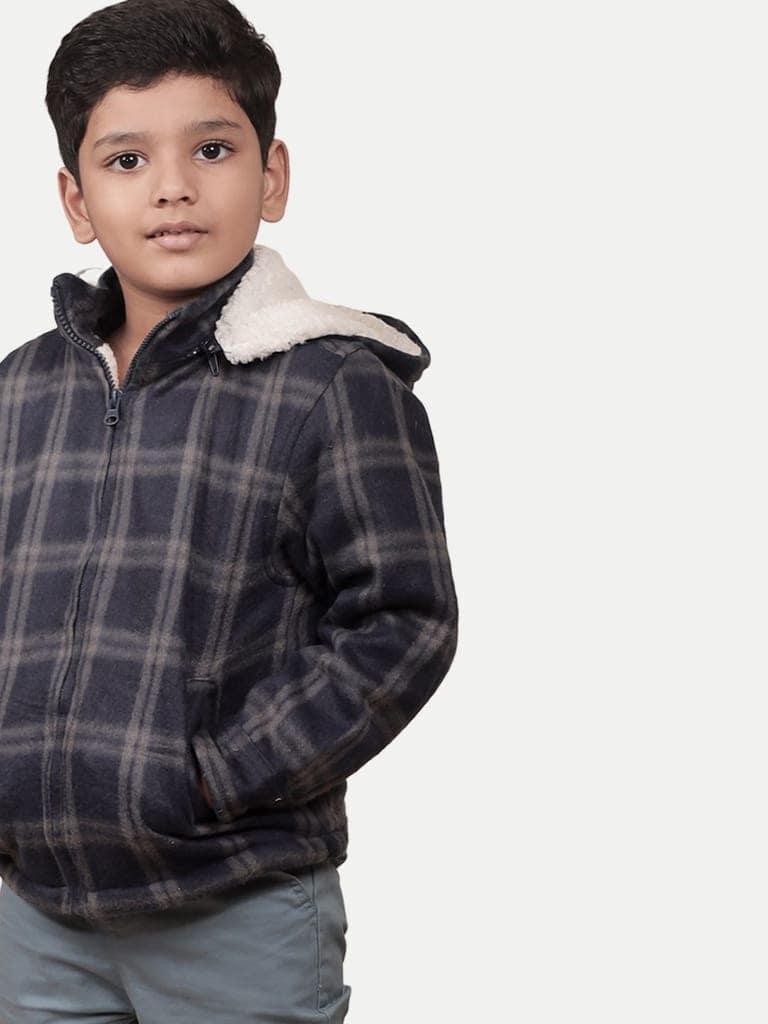 Boys Blue Checked Zip through Hoodie view 3