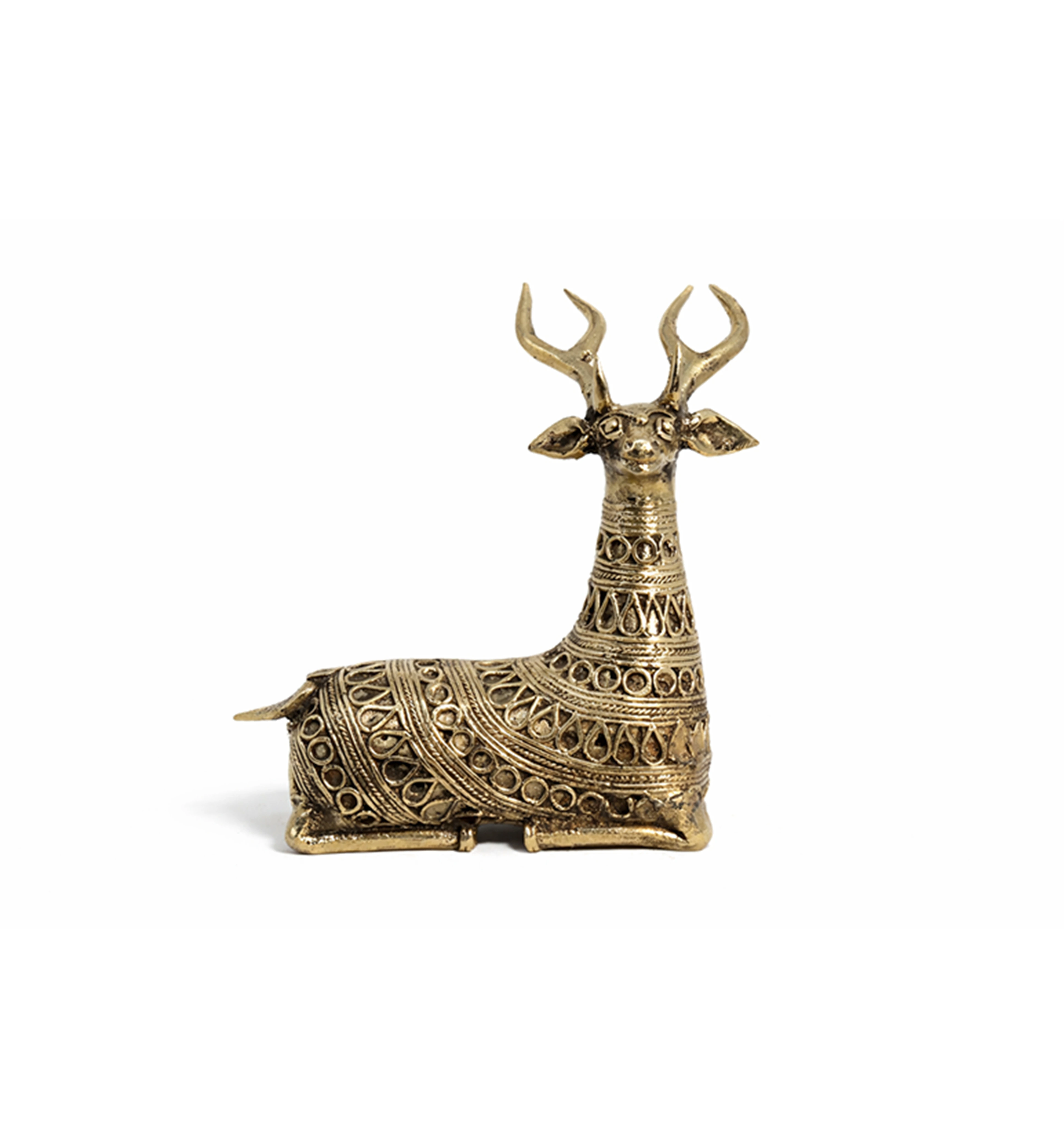 Handcrafted Bhareva Brass Tribal Deer Large Showpiece view 2