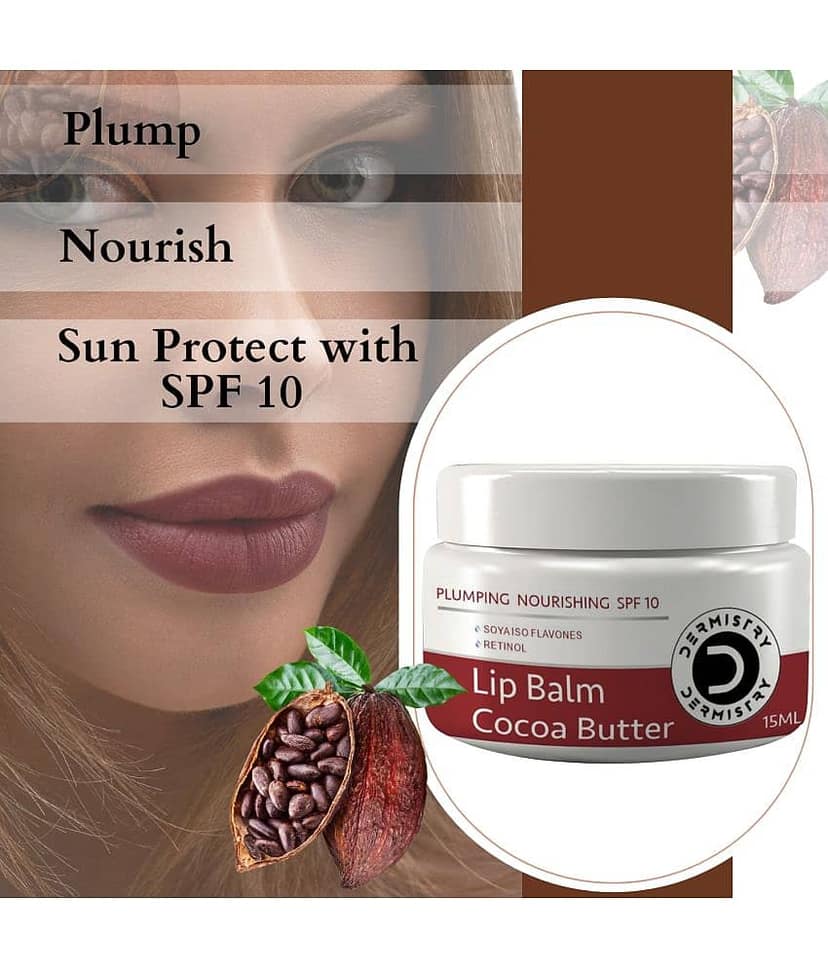 Dermistry Plumping Nourishing SPF10 Tint Cocoa Butter Lip Care Balm for Dry Dark Damaged Chapped Lips Coconut Oil Repair Lightening Brightening Glowing Shiner Lips Men Women Use Combo Lips@tick Gloss Set Exfoliators Serum Cheek Tint Oil Glossy Mask view 2