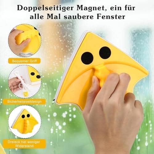 Magnetic Window Glass Cleaner – Double-Sided Glass Wiper for Home & Apartment Windows, Dual-Glazed Magnetic Squeegee with Brush, 2 Extra Cotton Pads, Inside & Outside Window Cleaning Tool... view 3