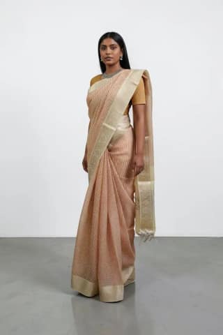 Light Gold Kota Doria Cotton-Silk Saree with Zari Border and Blouse