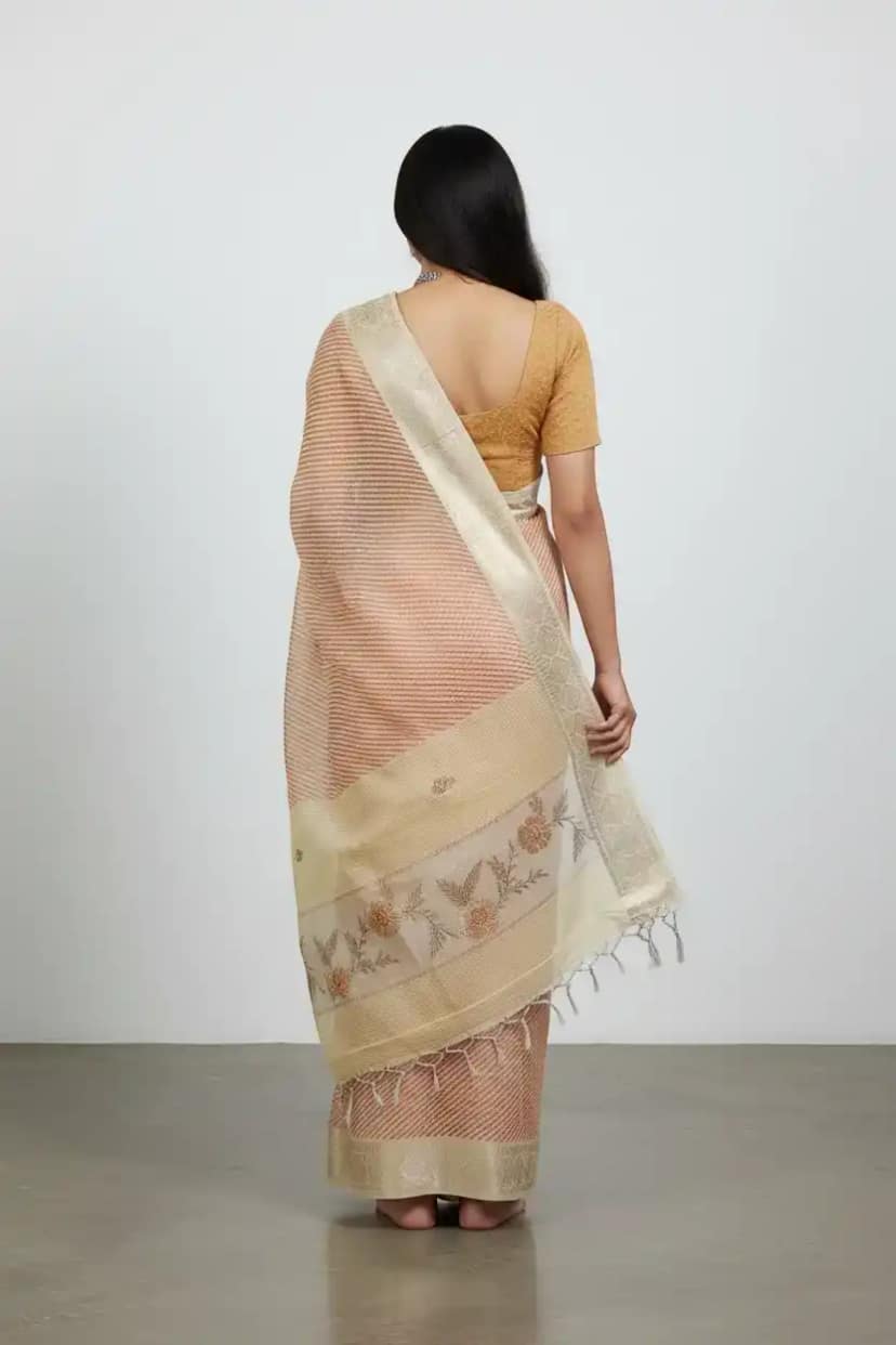 Light Gold Kota Doria Cotton-Silk Saree with Zari Border and Blouse view 2