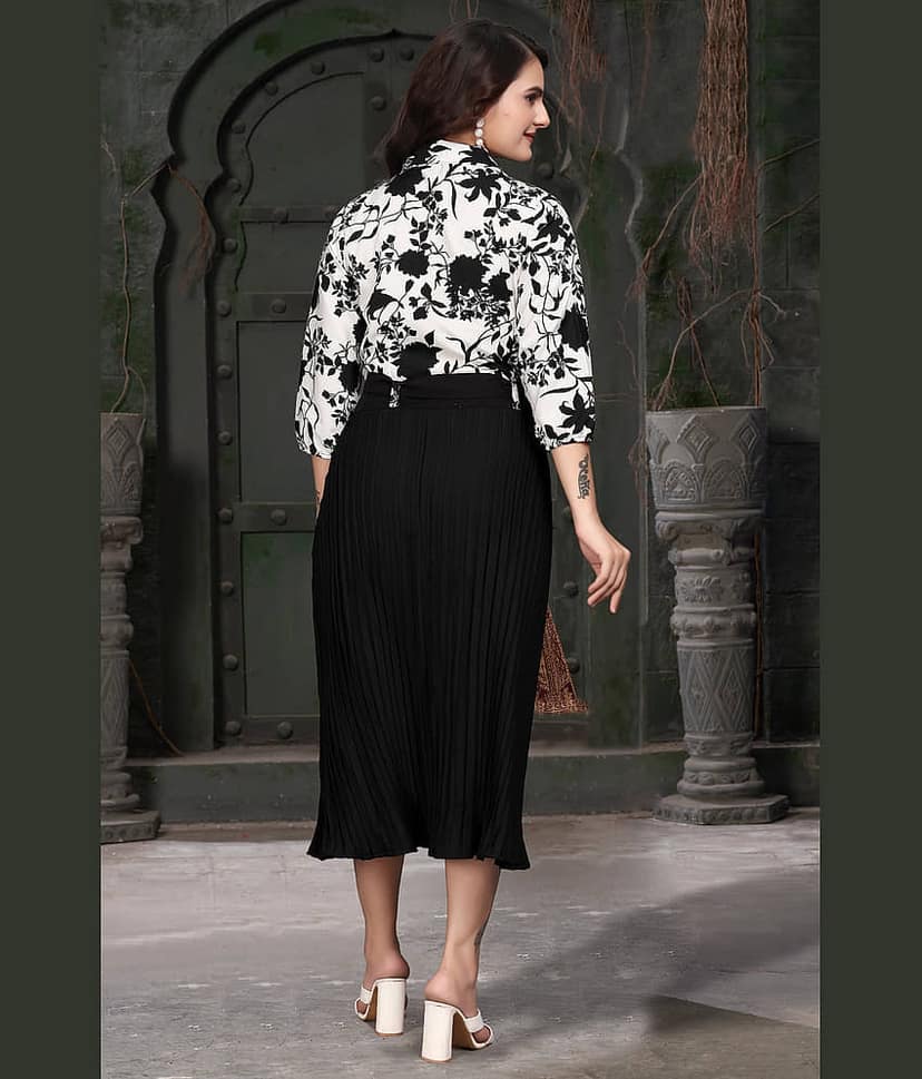ZELZIS Women Crepe Printed Fit & Flare Dress ( Black ) view 2