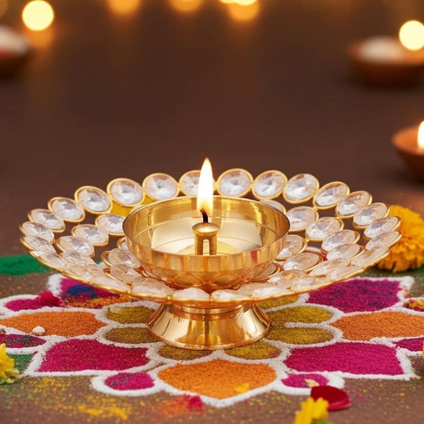Brass Round Crystal Diya No. 3 (ZMAS217 C)