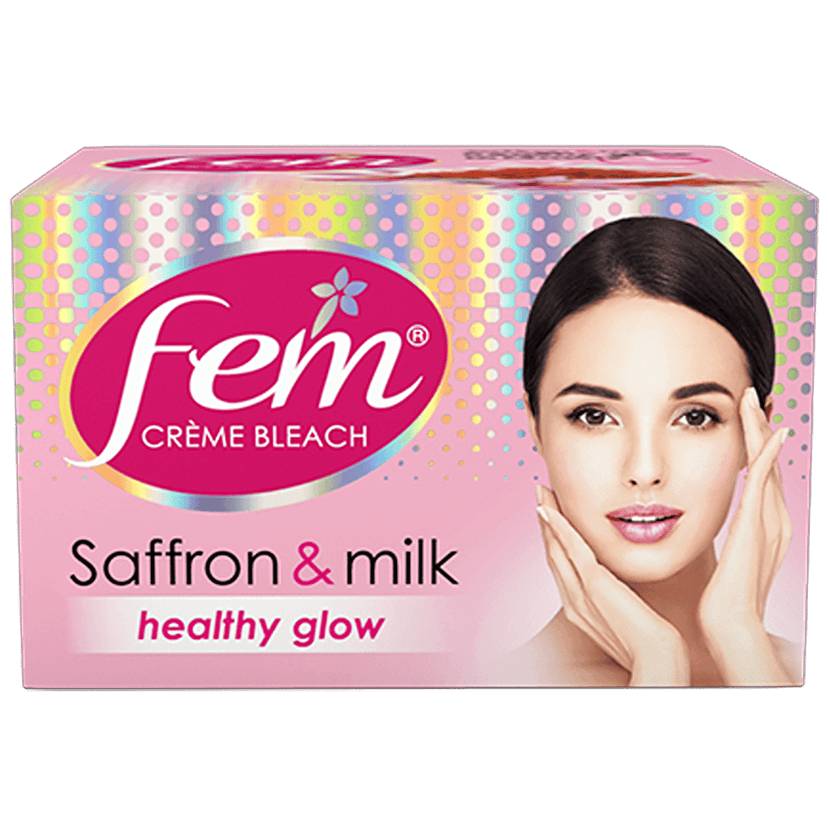 Fem Creme Bleach - Saffron & Milk, Healthy Glow, No Added Silicones, No Added Parabens, 64 G