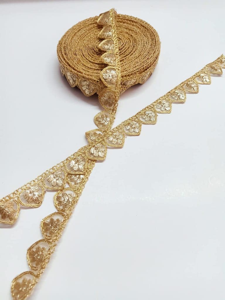 Sewing Perfection:Water Gold-Color & Zari Embroidered Lace Border Material 9 Meter, Pack of 1 view 5