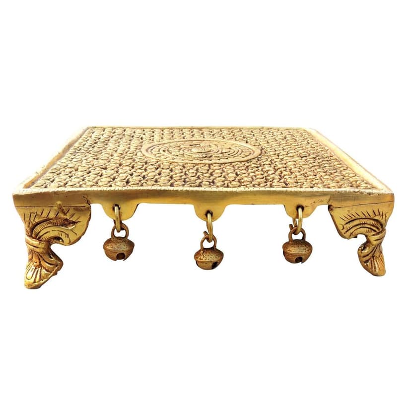 Brass Square Chowki God Idol Stand - Decorative Puja Showpiece, Length : 8 Inch (BSMAS1674 E) view 2